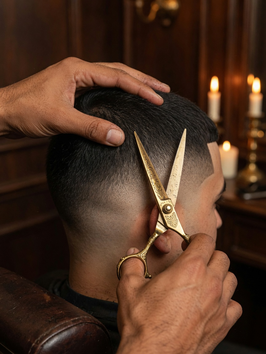 Corte de caballero con tijeras de oro.